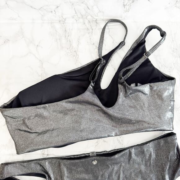 VICTORIA'S SECRET One Shoulder Cut Out High Waist Bikini Set Silver Foil L XL - Picture 7 of 13